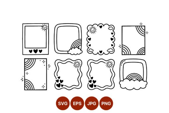 Black and White Vector Frames Sun Hearts: Graphics & Illustrations