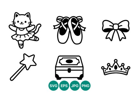Cat Ballerina Ballet Shoes Crown Vector Graphics