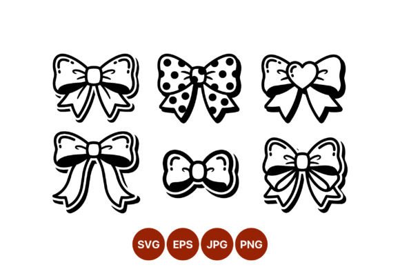 Cute Black and White Bow Line Art: Graphics & Illustrations