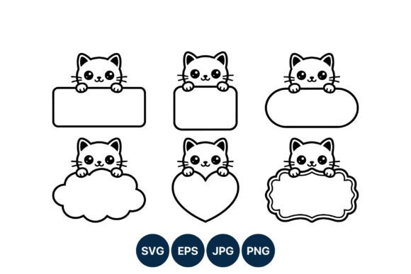 Cute Cat Holding Blank Sign Vector Set: Graphics & Illustrations