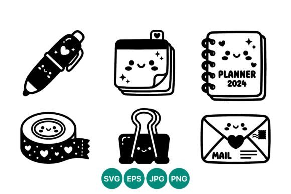 Cute Kawaii Planner 2024 Vector Art: Graphics & Illustrations