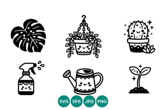 Cute Plant Icons Black White: Graphics & Illustrations for Warm, Handmade Brands