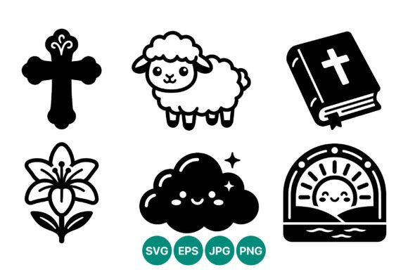Cute Religious Lamb Cross & Bible Graphics