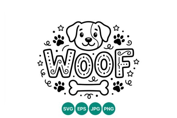 Dog Woof Black White Line Art: Playful Graphics & Illustrations