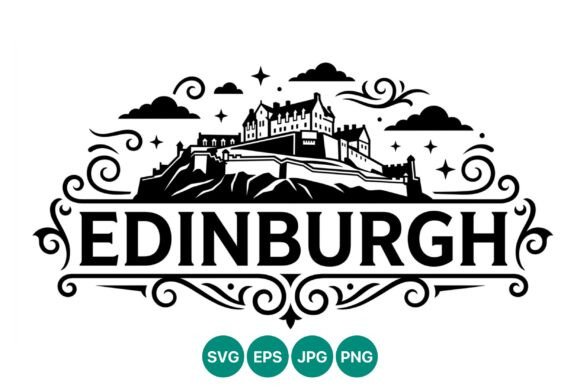 Edinburgh Castle Black White Vector Graphics