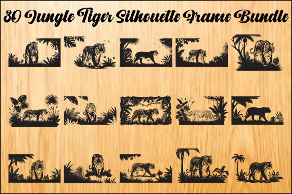 Jungle Tiger Frame Silhouette Bundle: Graphics & Illustrations