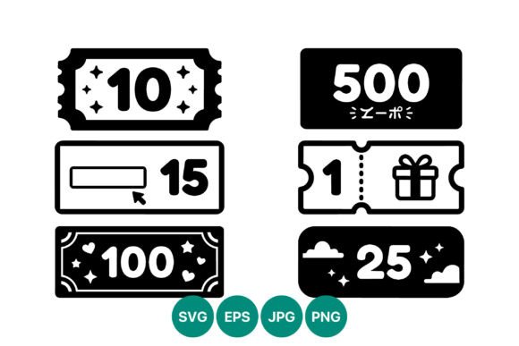 Numeric Ticket Icons Black and White
