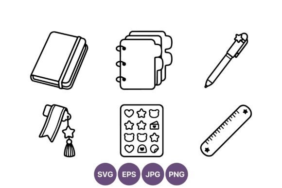 Planner Notebook Pen Ruler Vector Icons: Graphics & Illustrations
