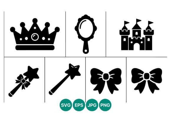 Princess Crown Castle and Wand Vector Graphics