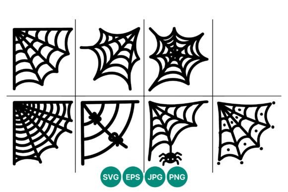 Spider Web Corner Icons: Black & White Graphics for Themed Illustrations