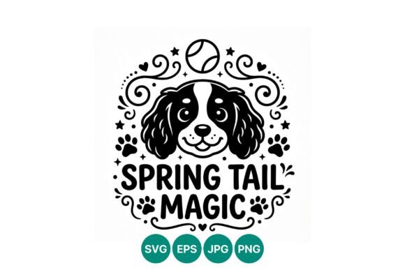 Spring Tail Magic Dog Face Vector: Graphics & Illustrations