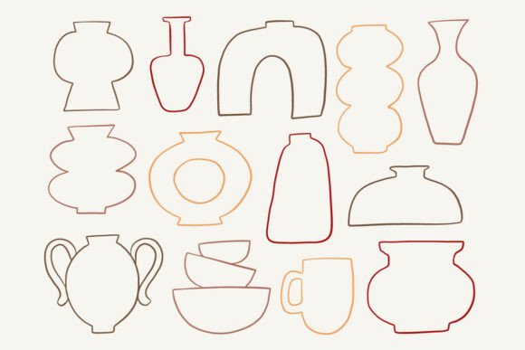 Vase Pottery Outline Set Line Art SVG: Graphics & Illustrations