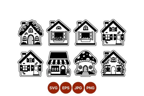 Whimsical Cottage House Line Art Graphics & Illustrations